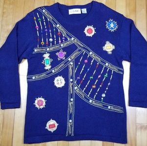 VTG 80s 90s Ugly Christmas Sweater Beaded Jeweled